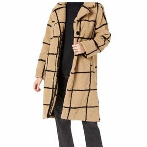Jessica Simpson Black & Tan Windowpane Sherpa coat